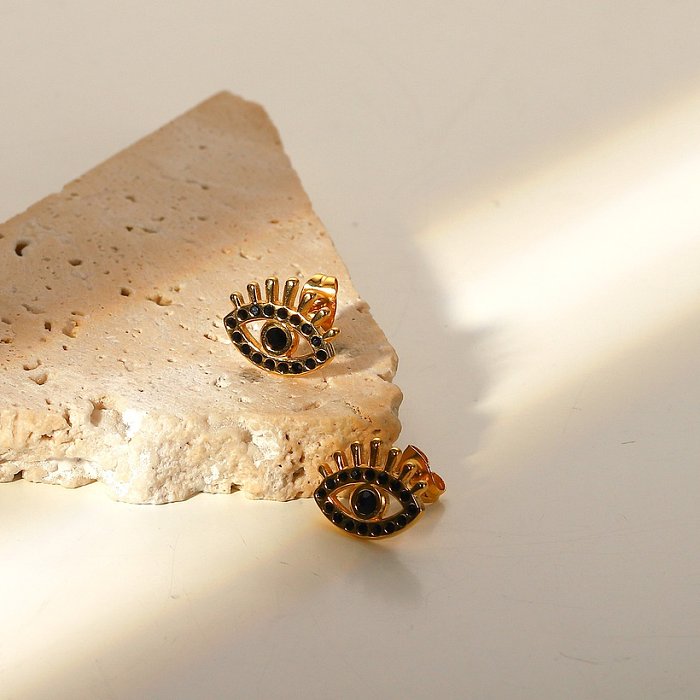 Boucles d'oreilles en acier inoxydable avec œil de diamant noir et or 18 carats