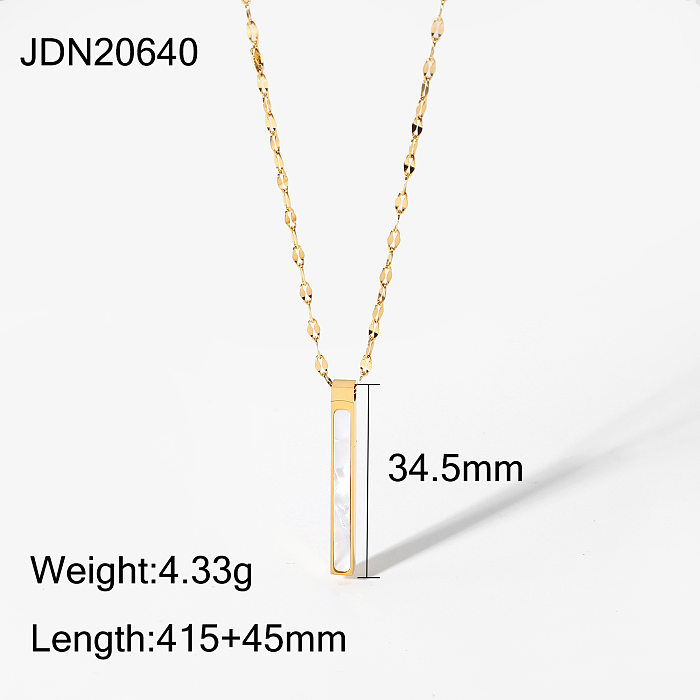 simple stainless steel white shell rectangular pendant necklace wholesale jewelry