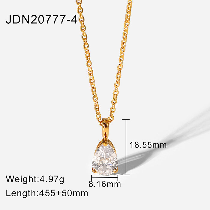 simple 18K goldplated color zircon stainless steel dropshaped pendant necklace