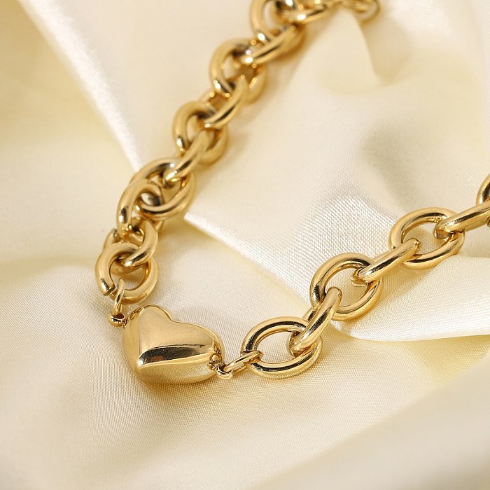 Mode 14K acier inoxydable creux couleur unie chaîne coeur bracelet bijoux en gros