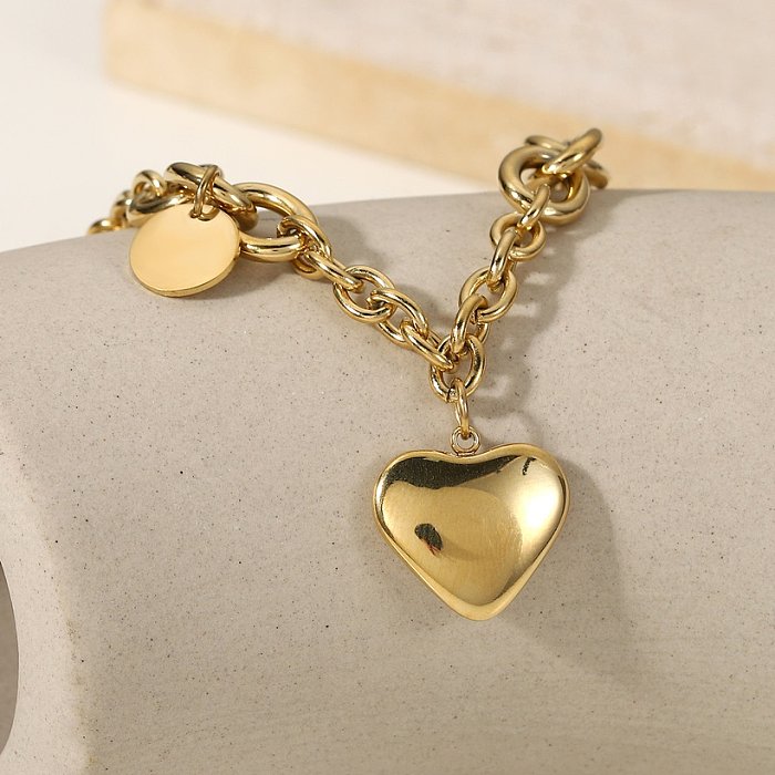Nueva cadena de oro de 14K, marca redonda, colgante en forma de corazón, pulsera de acero inoxidable, joyería