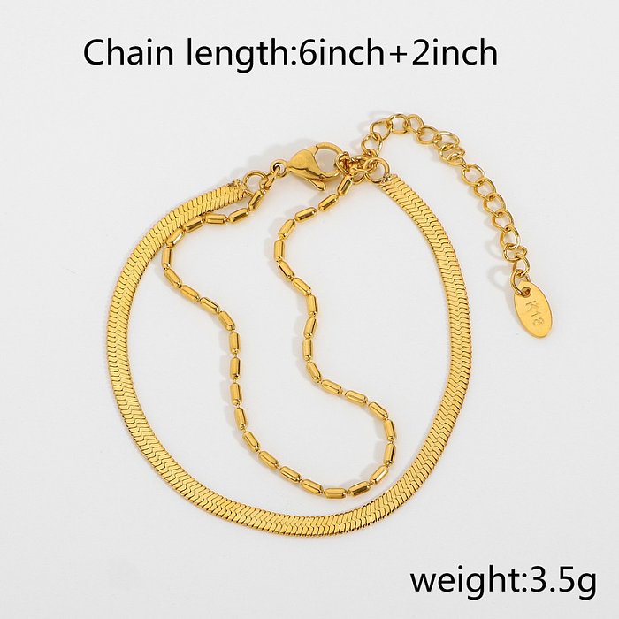 Bracelete de aço inoxidável folheado a ouro 18k moda corrente de cobra dupla camada