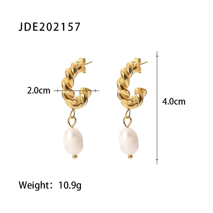 Fashion Geometric Stainless Steel Drop Earrings Gold Plated Pearl Stainless Steel Earrings