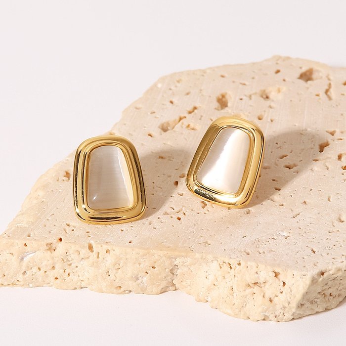 Brincos de orelha quadrados de aço inoxidável folheados a ouro folheados a ouro brincos de aço inoxidável opala