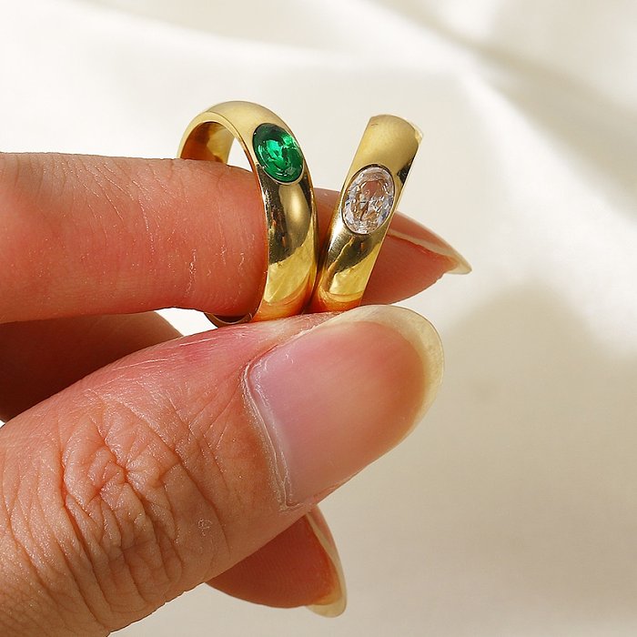 Retro Geometric Stainless Steel Rings Inlay Zircon Stainless Steel Rings