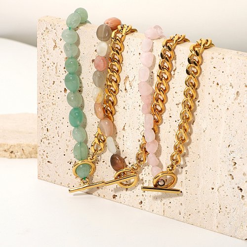 wholesale jewelry colorful natural stone beaded splicing chain stainless steel necklace jewelry