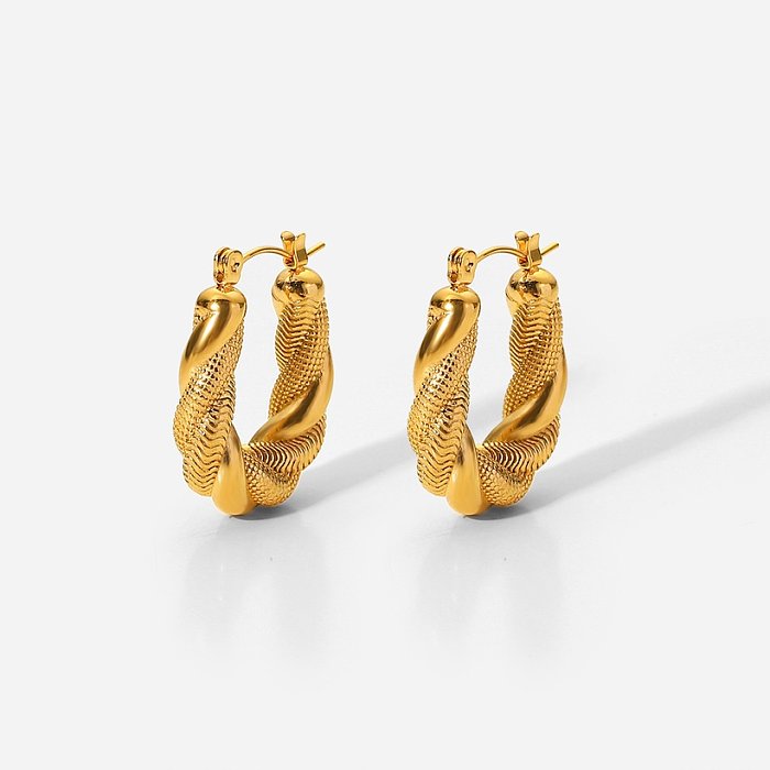 fashion retro double twist oval 18K gold stainless steel Ushaped earrings womens