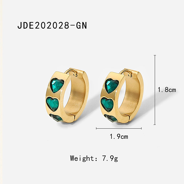 brincos de aço inoxidável com incrustações de zircão de coração de ouro verde 14 k fashion