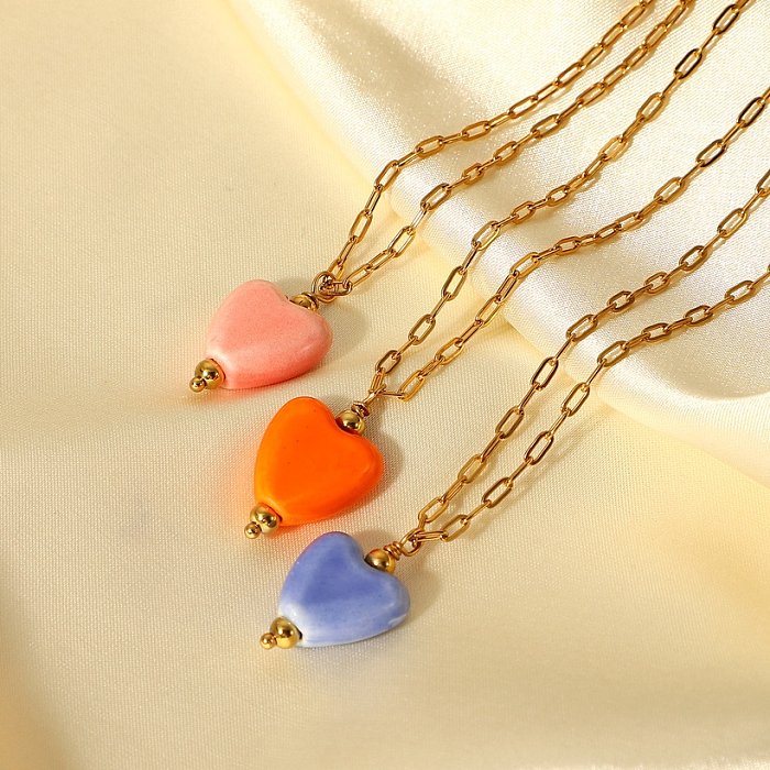 collier pendentif coeur en céramique chaîne croix en acier inoxydable or 18 carats