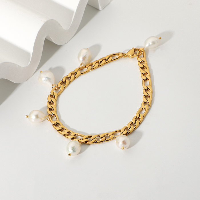 pendentif perle d'eau douce baroque bracelet en acier inoxydable plaqué or 18 carats