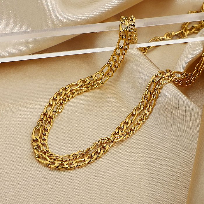 collar simple de dos capas de acero inoxidable chapado en oro de 18 quilates