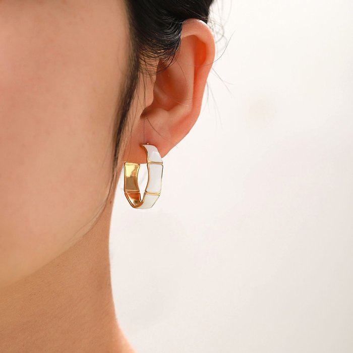 Fashion Retro 18K Gold C Shaped Drop Stainless Steel Earrings
