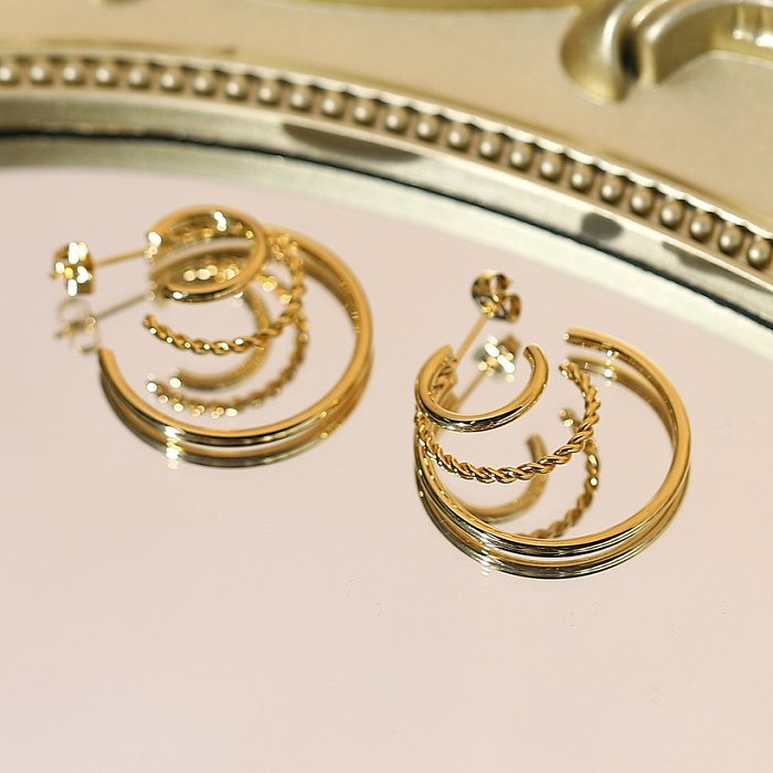 bijoux en gros trois couches cercle en acier inoxydable mode boucles d'oreilles bijoux