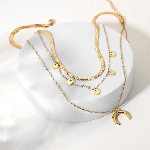 moon disc pendant stainless steel goldplated multilayer necklace wholesale jewelry