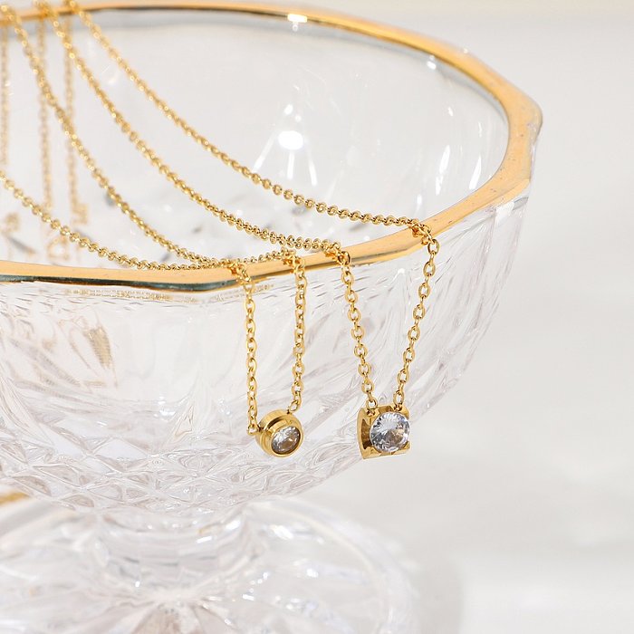18K Fashion Simple Mini Zircon Round Stainless Steel Necklace Wholesale jewelry