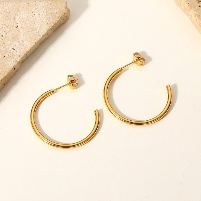 Boucles d'oreilles simples pour femmes de type C en or 30 carats et acier inoxydable de 18 mm