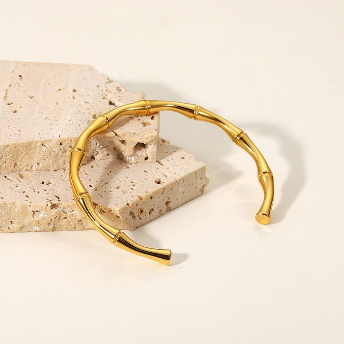 pulsera de acero inoxidable de oro de bambú abierto de moda al por mayor
