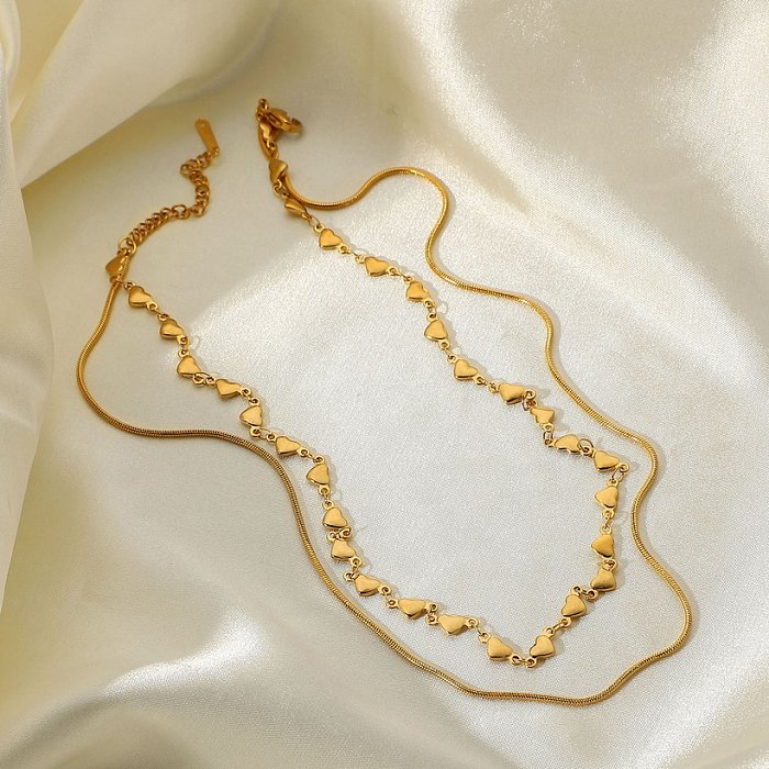 18 Karat Gold Edelstahl Metall Halskette Damen Beliebte Herz Doppel Halskette