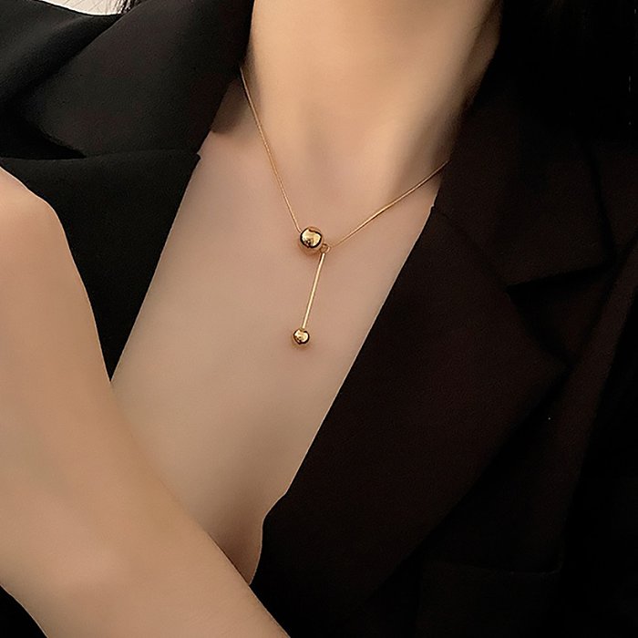 Retro Style 18K Gold Plated Stainless Steel YShaped Bead Pendant Necklace