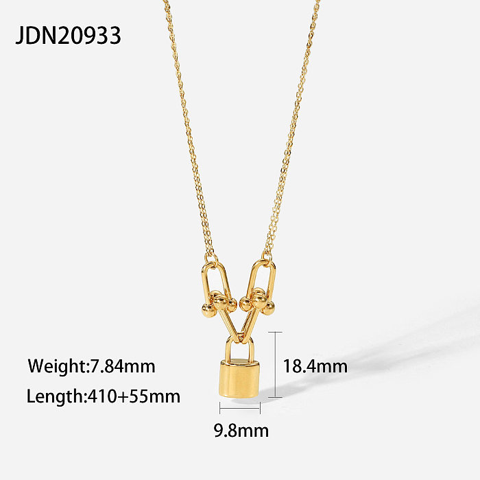 fashion stainless steel threedimensionalUshaped chain lock shape pendant necklace