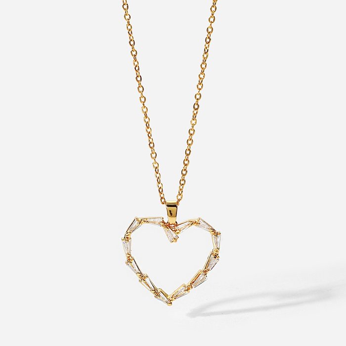 Novo colar em forma de coração oco banhado a ouro feminino colar de zircão triângulo de aço inoxidável