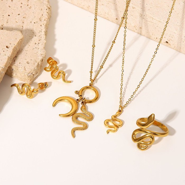 moda retrô ouro 18k brincos pingente em forma de cobra de aço inoxidável anel de aço titânio