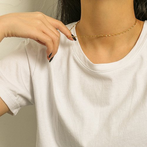 Fashion Engraved Stack 18K Gold Plated Stainless Steel Necklace