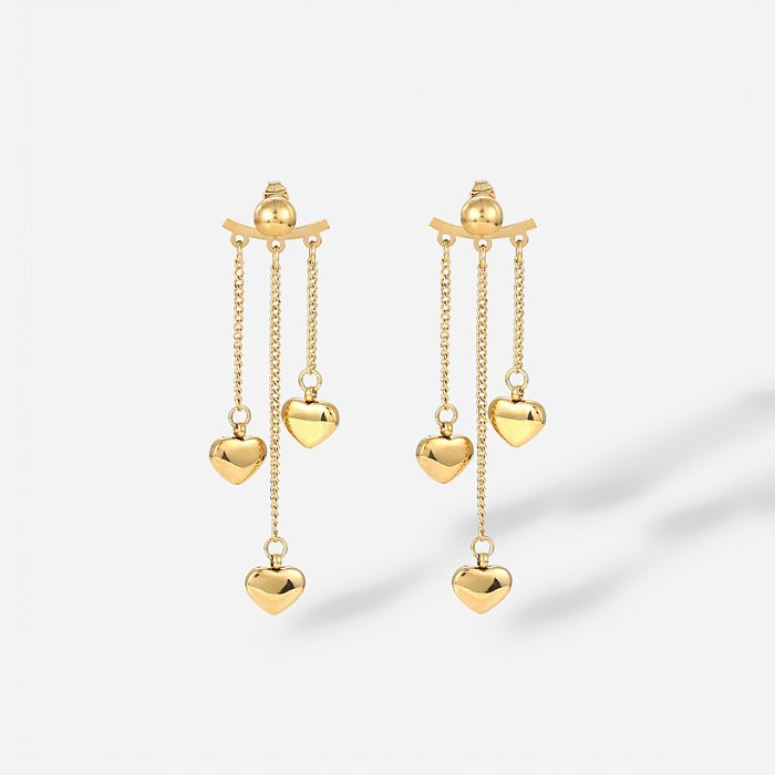 Fashion 14K gold electroplated stainless steel heart shaped pendant tassel earrings
