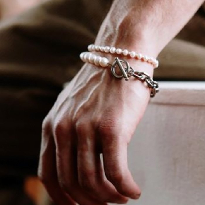 MenS Fashion Simple Style Geometric Stainless Steel Bracelets Artificial Pearl Stainless Steel Bracelets