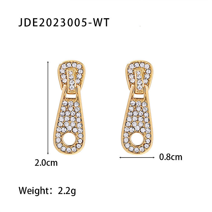 Novelty Geometric Stainless Steel Ear Studs Gold Plated Zircon Stainless Steel Earrings
