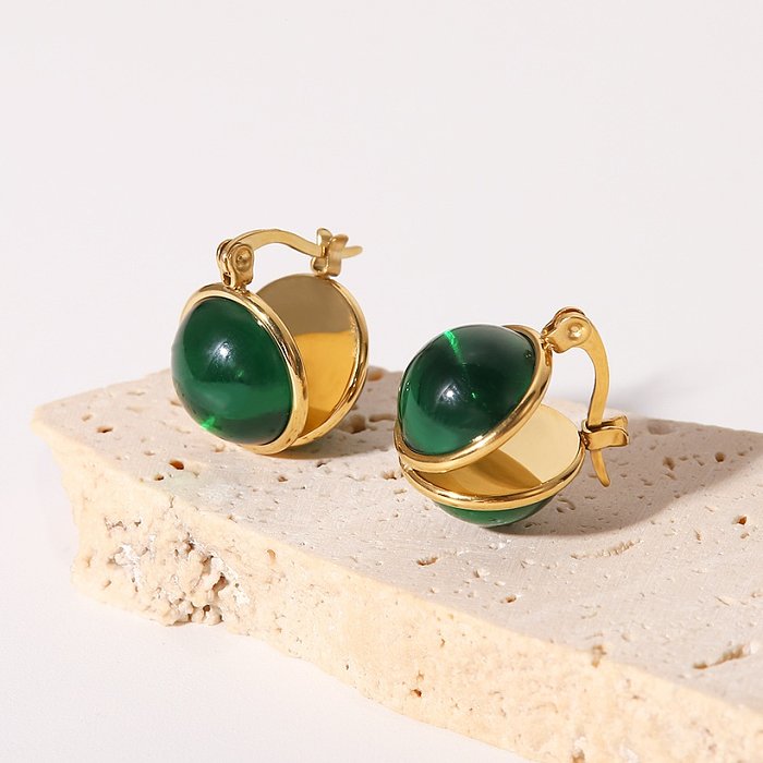Fashion Solid Color Stainless Steel Earrings Gold Plated Glass Stainless Steel Earrings