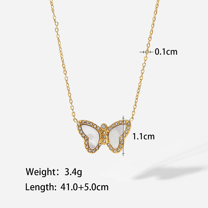 WomenS Fashion Simple Style Butterfly Stainless Steel Zircon Necklace Plating Stainless Steel Necklaces