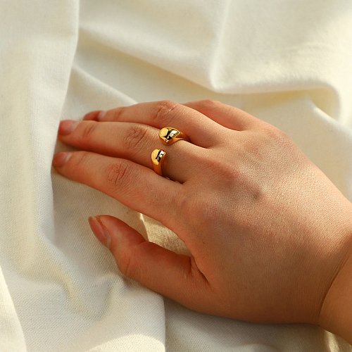 anel de aço inoxidável banhado a ouro polido retrô