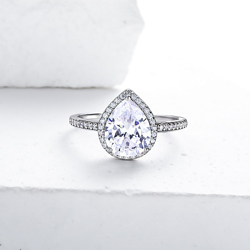 Anel de noivado em forma de pêra 925 prata esterlina anéis de prata real anéis de noivado moissanite para mulheres