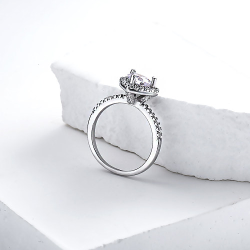 Anillos de plata en forma de corazón para mujer Anillos de plata con diamantes de boda para mujer Anillos de promesa de plata de ley 925 para ella