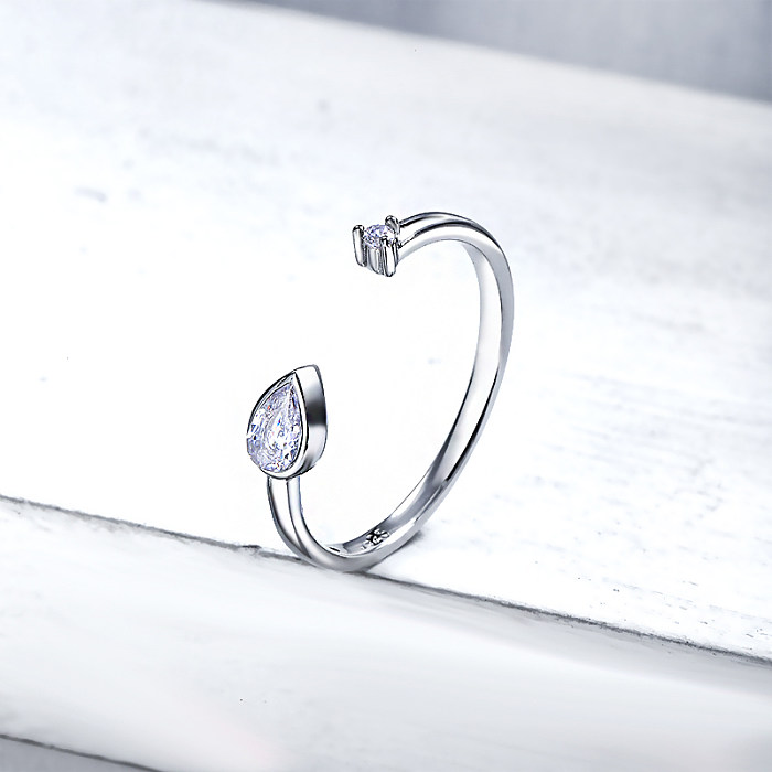anel de lágrima de prata esterlina e anéis de diamante de noivado de diamante de prata