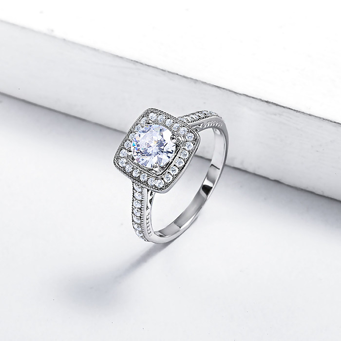 Anéis de noivado Moissanite Diamante Quadrado 925 Prata para Senhoras