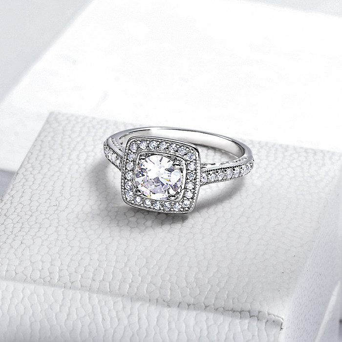 Anéis de noivado Moissanite Diamante Quadrado 925 Prata para Senhoras