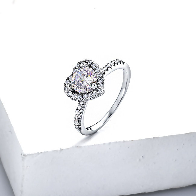 silberne herzförmige Ringe für Frauen silberne Hochzeitsringe mit Diamanten für Frauen 925er Sterlingsilber Versprechensringe für sie