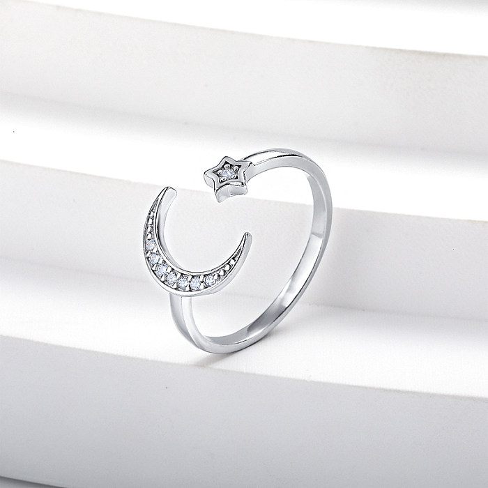 Diseño de anillo de estrella de luna de plata 925