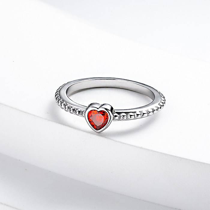 Anéis de noivado vintage de coração vermelho granada 925 prata