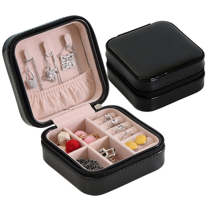 Boîtes à bijoux de flocage en cuir PU carré de couleur unie de base