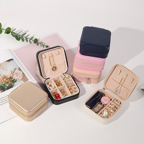 Boîtes à bijoux superposées en cuir PU de couleur unie à la mode 1 pièce