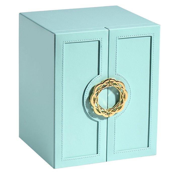 Fashion Solid Color PU Leather Flannel Metal Jewelry Boxes