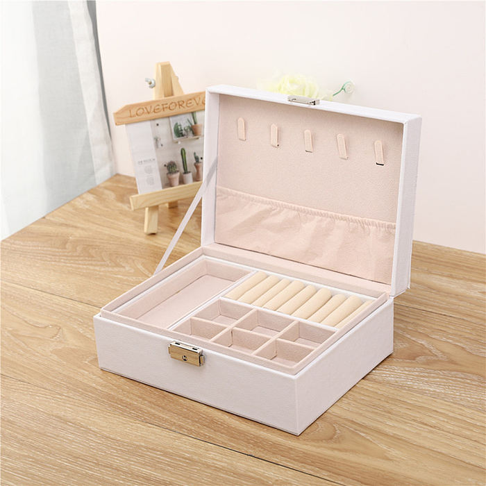 Basic Square Solid Color PU Leather Flocking Jewelry Boxes