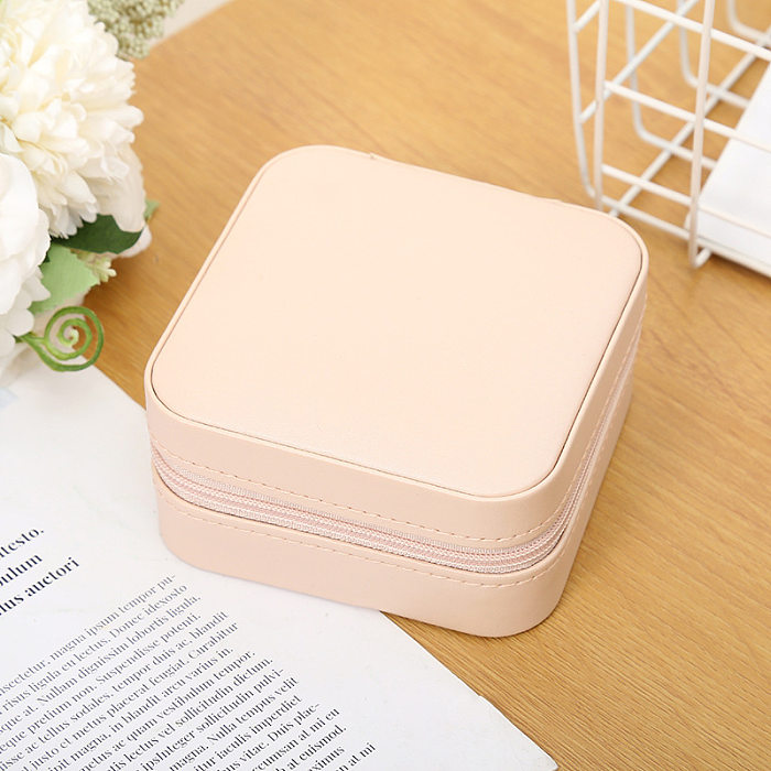 Simple Style Square Solid Color Pu Leather Jewelry Boxes