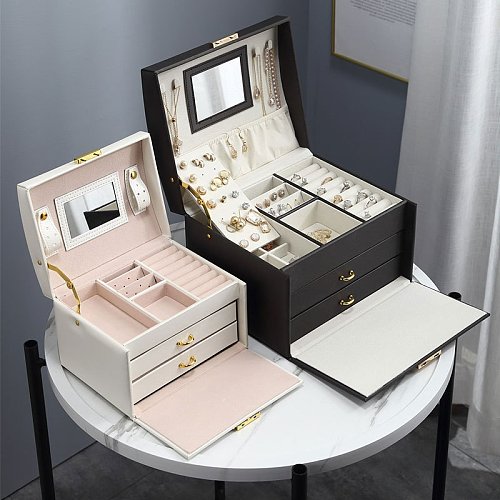 Fashion Solid Color PU Leather Metal Jewelry Boxes