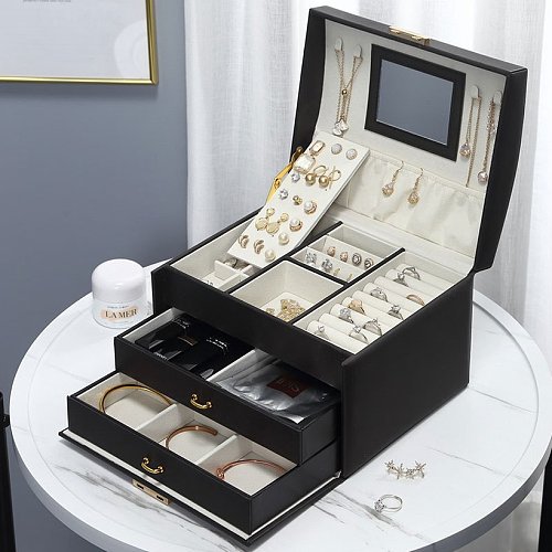 Fashion Solid Color PU Leather Metal Jewelry Boxes
