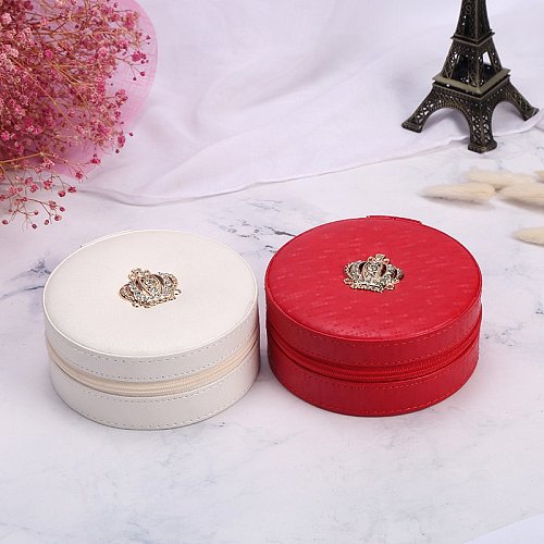 Fashion Round Crown Pu Leather Jewelry Boxes