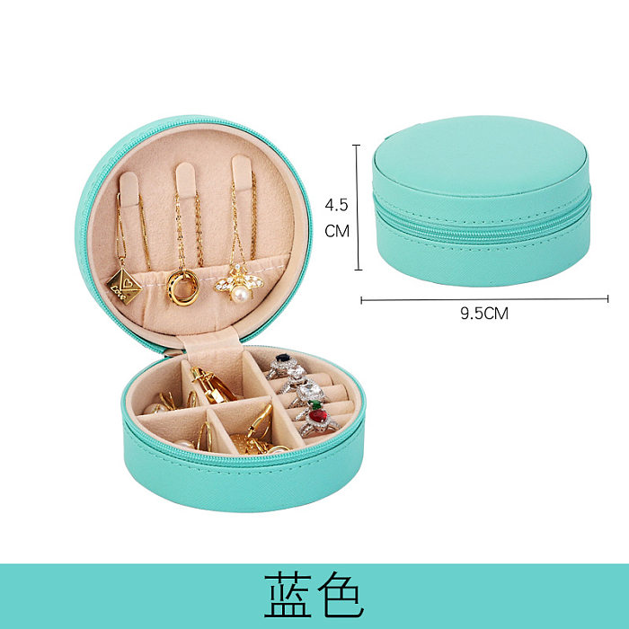 Simple Round PU Leather Jewelry Storage Box Portable